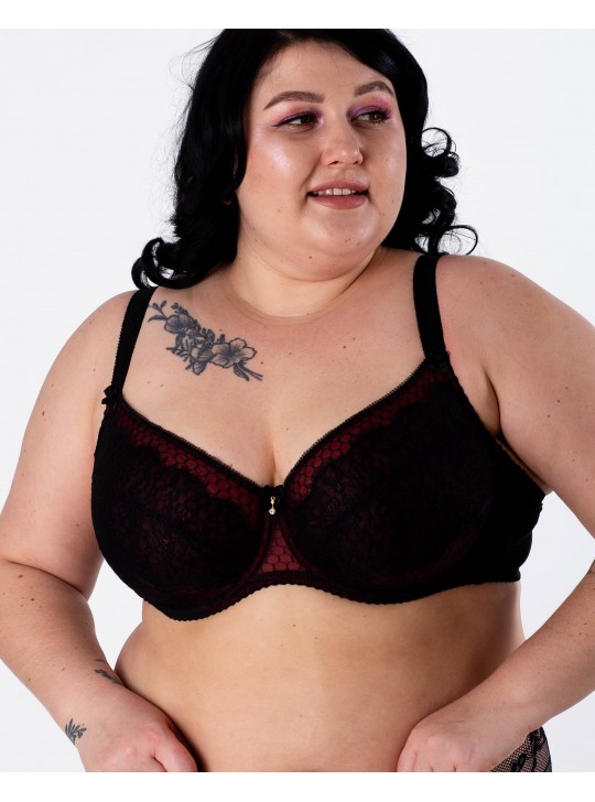 Бюстгальтер з мереживом та вишивкою Lanny mode 11347 чорний з бордо 11347-2