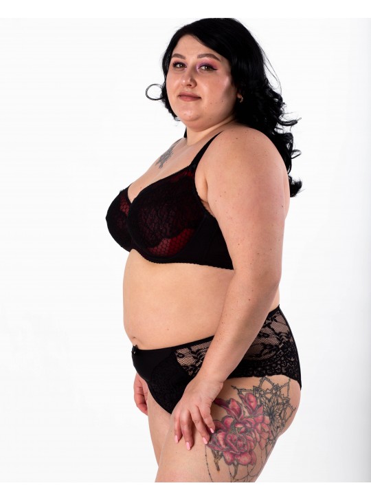 Бюстгальтер з мереживом та вишивкою Lanny mode 11347 чорний з бордо 11347-2