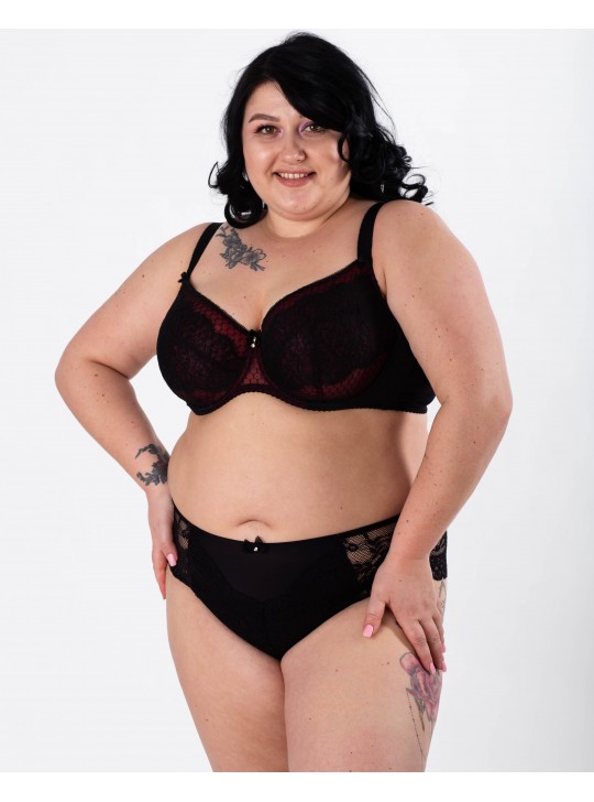 Бюстгальтер з мереживом та вишивкою Lanny mode 11347 чорний з бордо 11347-2