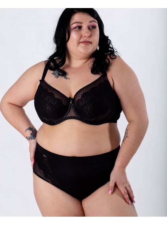 Бюстгальтер з мереживом та вишивкою Lanny mode 11347 чорний з сірим 11347-4