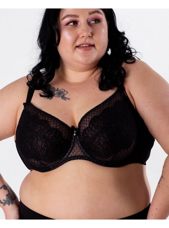 Бюстгальтер з мереживом та вишивкою Lanny mode 11347 чорний з сірим 11347-4