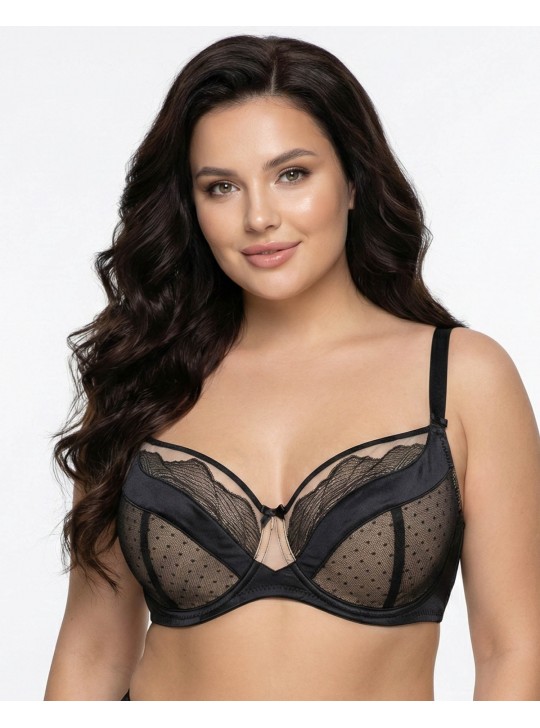 Бюстгальтер Wiwi атласний з сіткою та вишивкою 80012 чорний з бежевим 5589-3 Бюстгальтер Wiwi атласний з сіткою та вишивкою 80012 чорний з бежевим 5589-3