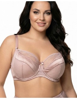 Бюстгальтер Wiwi атласний з сіткою та вишивкою 80012 пудра 5589-1