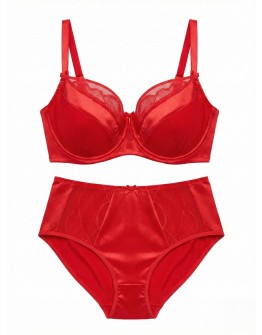 Бюстгальтер Wiwi атласний з сіткою та вишивкою 80012 червоний 5589-2