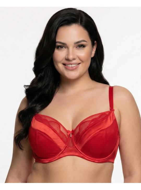 Бюстгальтер Wiwi атласний з сіткою та вишивкою 80012 червоний 5589-2