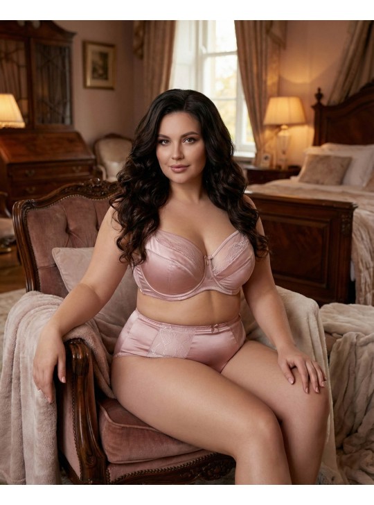 Бюстгальтер Wiwi атласний з сіткою та вишивкою 80012 пудра 5589-1