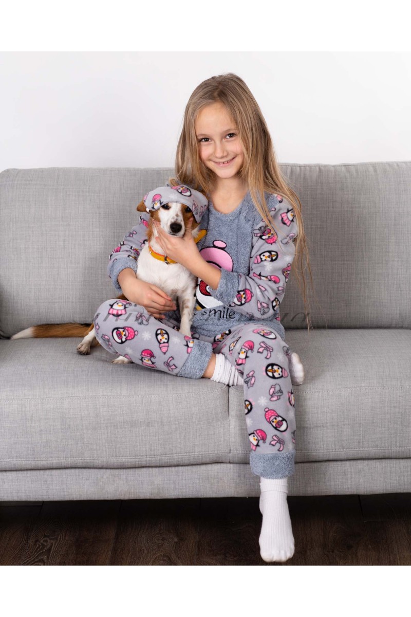Тепла дитяча піжама для дівчинки Mini Moon 5002 сіра 9012-1