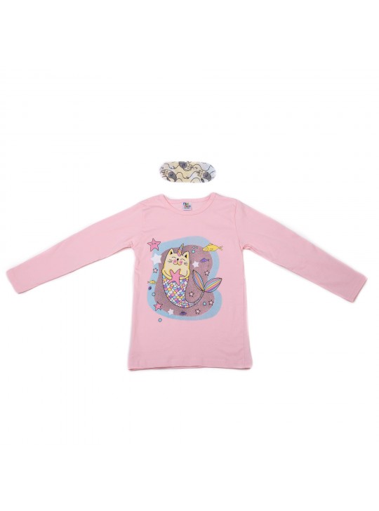 Піжама для дівчинки Mini moon 2047 котик-рибка рожева 9001-1