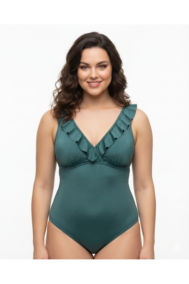 Купальник цільний з рюшем Atlantic 61083 оливковий 1022-1