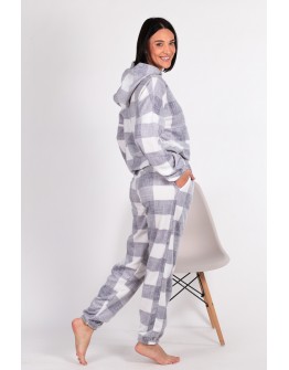 Жіноча флісова піжама з капюшоном сіра 25002-1
