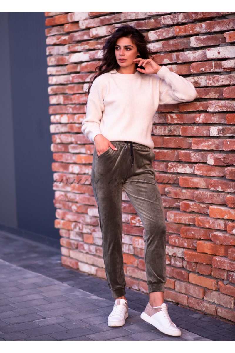 Жіночі штани велюр оливка 10033-1 Жіночі штани велюр оливка 10033-1