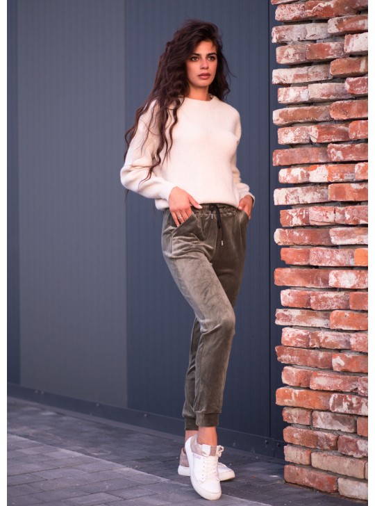 Жіночі штани велюр оливка 10033-1 Жіночі штани велюр оливка 10033-1