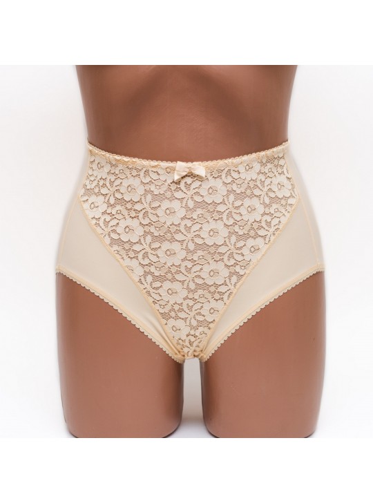 Жіночі трусики високої посадки з мереживом Anfen 5-308 бежеві k3605-1