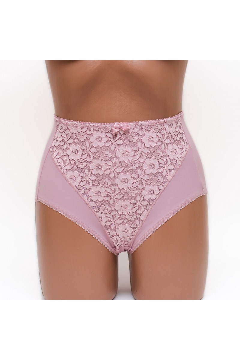 Жіночі трусики високої посадки з мереживом Anfen 5-308 пудра k3605-3