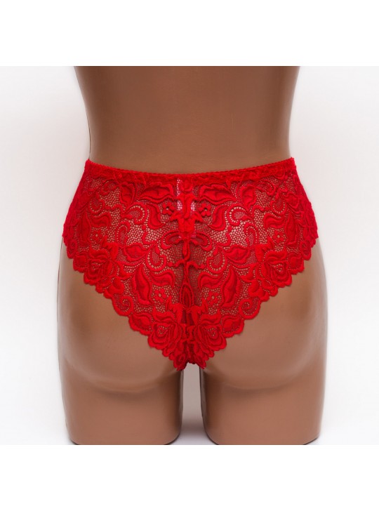 Жіночі трусики-стринги мікрофібра з мереживом Annajolly 9863 червоні k3530-8