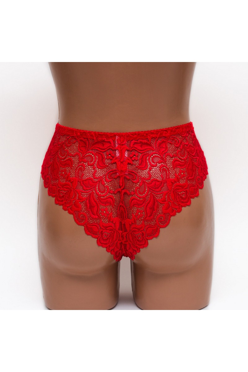 Жіночі трусики-стринги мікрофібра з мереживом Annajolly 9863 червоні k3530-8