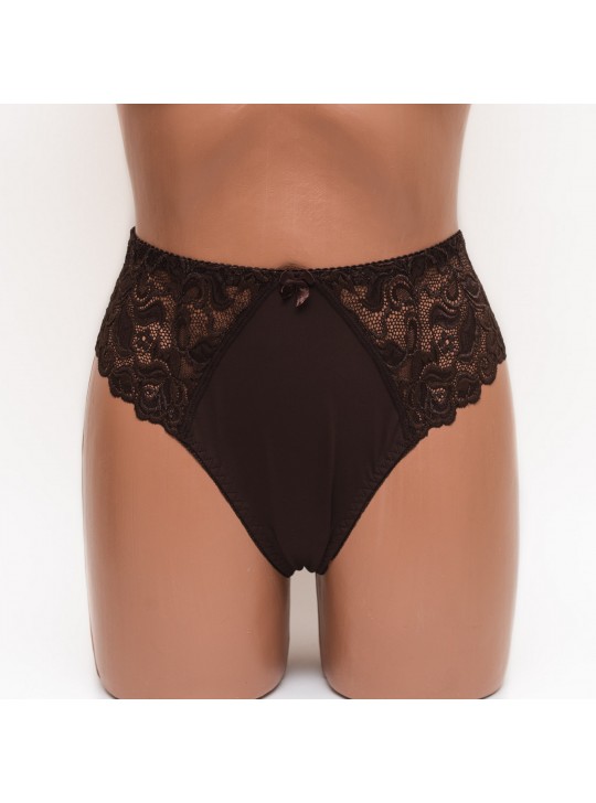 Женские трусики-стринги микрофибра с кружевом Annajolly 9863 коричневые k3530-6