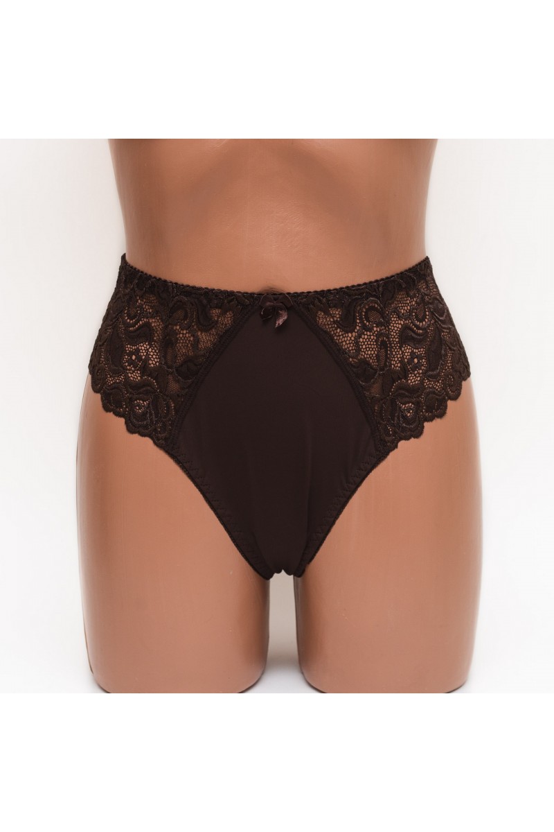 Женские трусики-стринги микрофибра с кружевом Annajolly 9863 коричневые k3530-6
