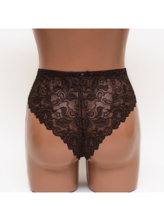 Женские трусики-стринги микрофибра с кружевом Annajolly 9863 коричневые k3530-6