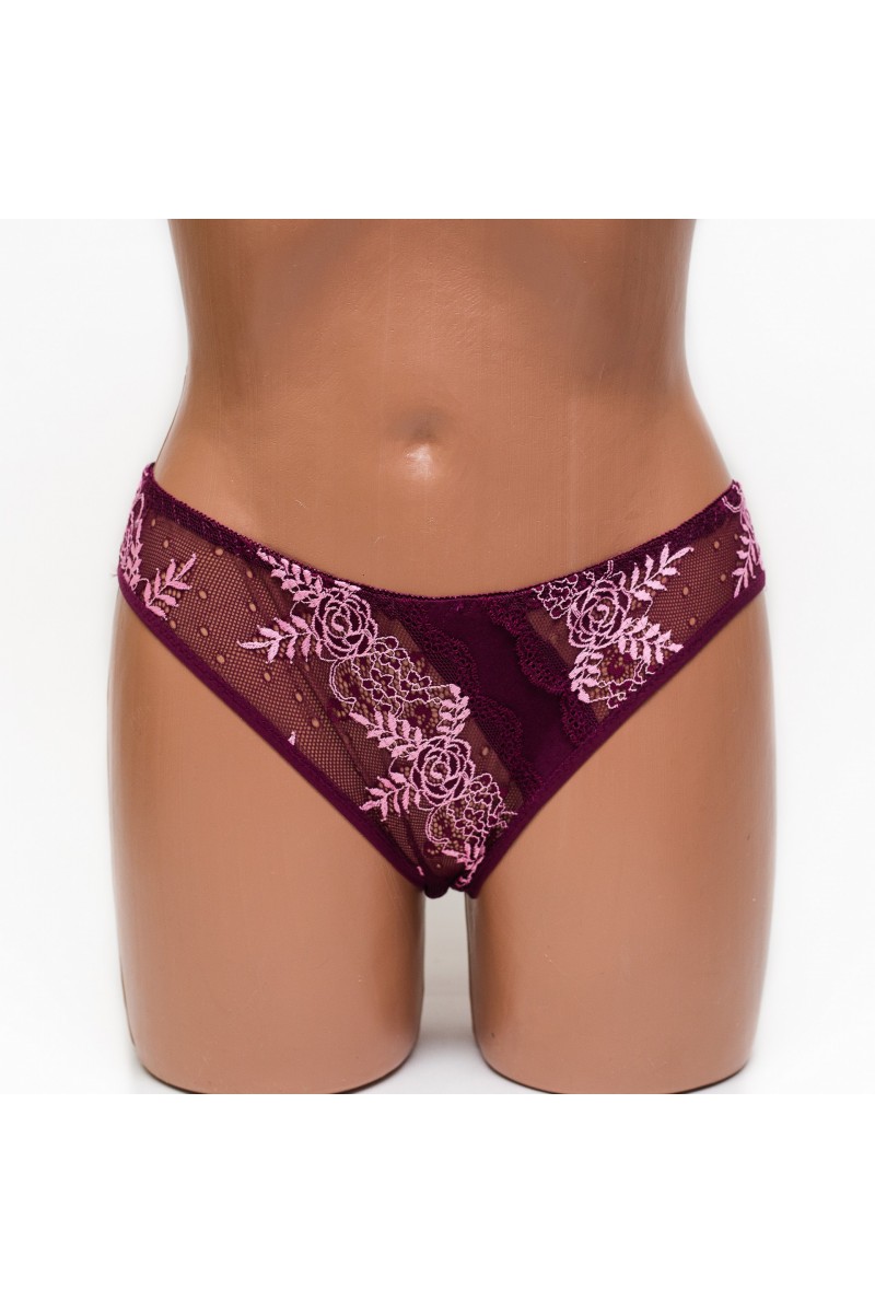 Женские трусики хлопок с кружевом Anttifu 7346 марсала k3580-1
