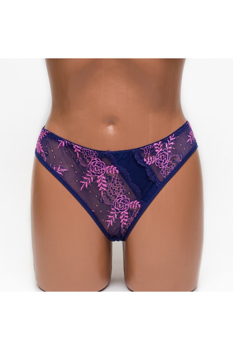 Женские трусики хлопок с кружевом Anttifu 7346 синие k3580-3