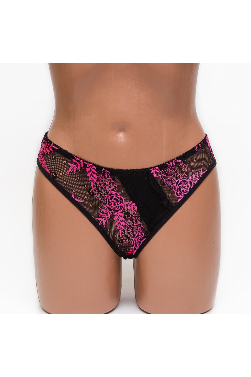 Женские трусики хлопок с кружевом Anttifu 7346 черные k3580-4