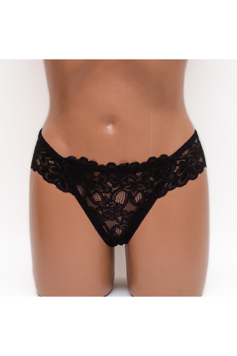 Женские кружевные трусики стринги Biweier 354 черные 3854-6