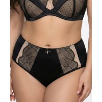 Жіночі труси атлас мікрофібра з вишивкою Wiwi 90012 чорні з бежевим 4457-3