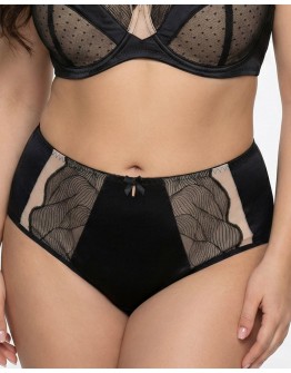 Жіночі труси атлас мікрофібра з вишивкою Wiwi 90012 чорні з бежевим 4457-3