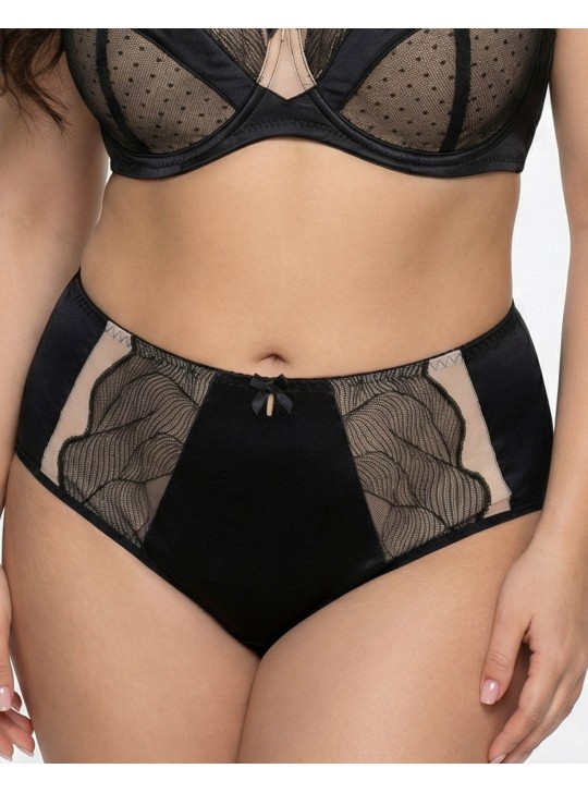 Жіночі труси атлас мікрофібра з вишивкою Wiwi 90012 чорні з бежевим 4457-3
