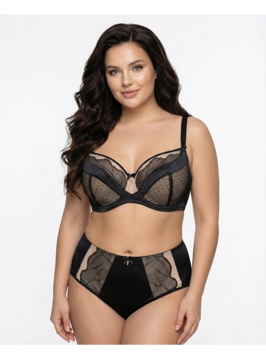 Жіночі труси атлас мікрофібра з вишивкою Wiwi 90012 чорні з бежевим 4457-3