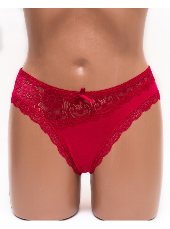 Женские трусики хлопок с кружевом Leonaduty 1865 бордовые k3458-1
