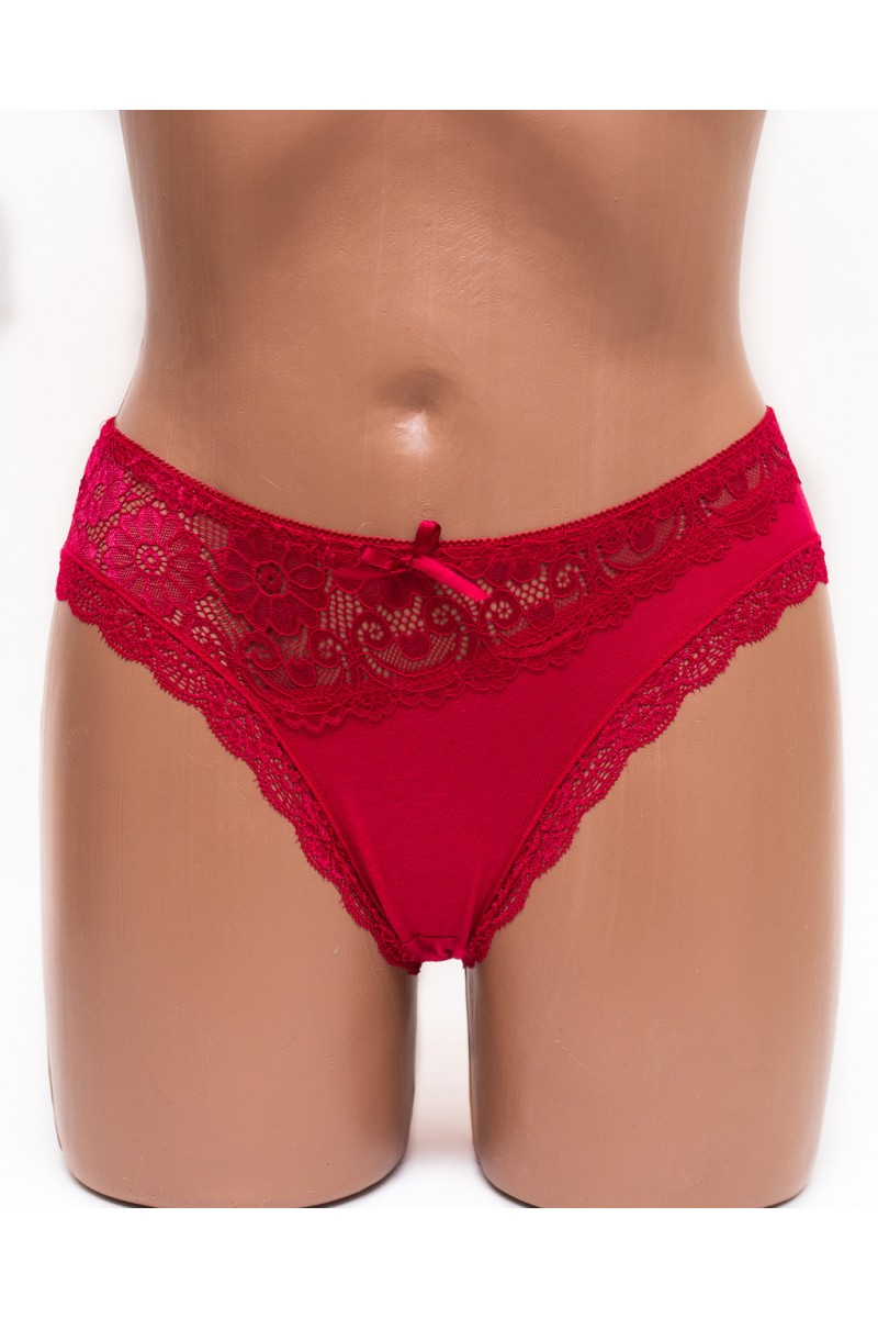 Женские трусики хлопок с кружевом Leonaduty 1865 бордовые k3458-1