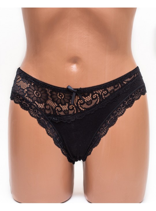 Женские трусики хлопок с кружевом Leonaduty 1865 черные k3458-2