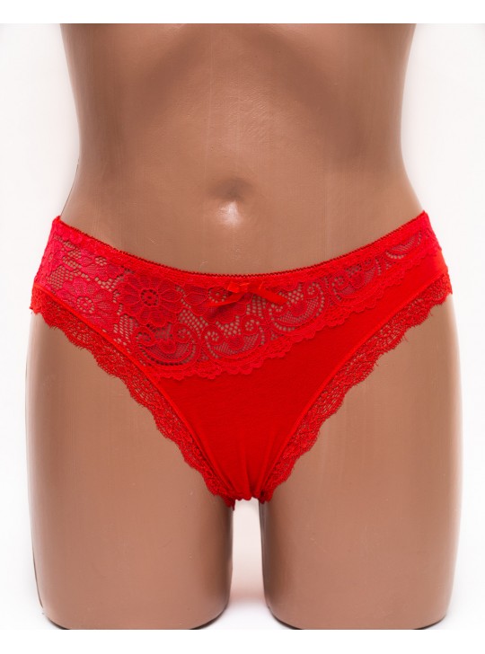 Женские трусики хлопок с кружевом Leonaduty 1865 красные k3458-7
