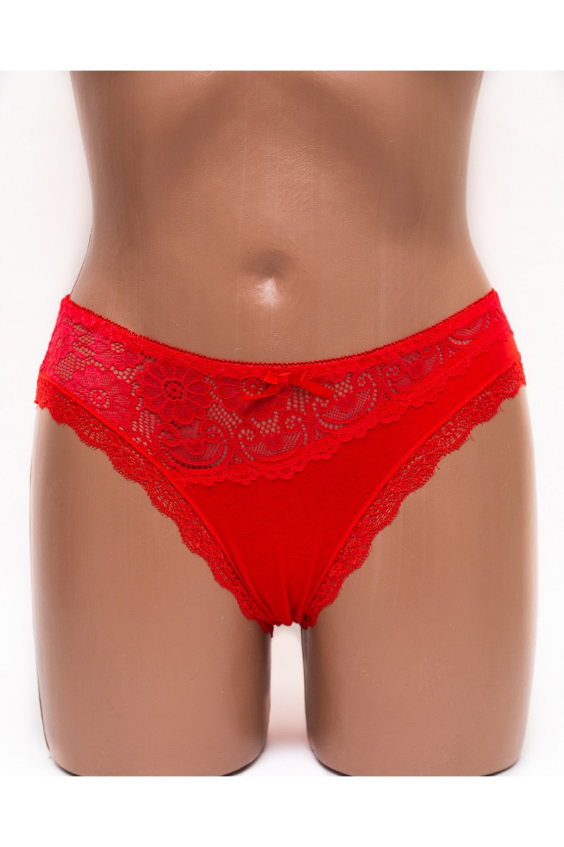 Женские трусики хлопок с кружевом Leonaduty 1865 красные k3458-7