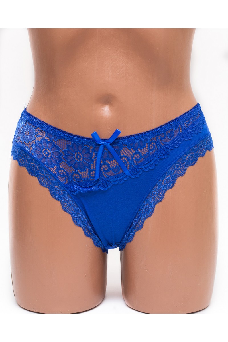 Женские трусики хлопок с кружевом Leonaduty 1865 синие k3458-8