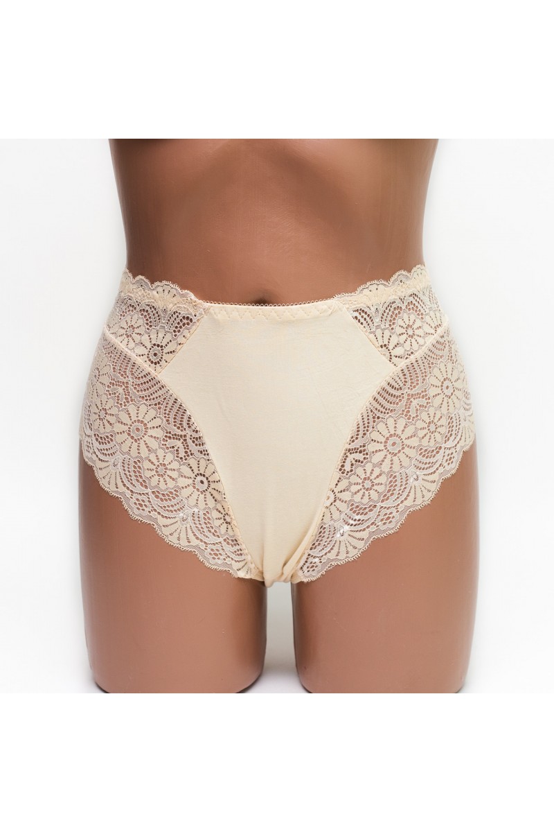 Женские трусики хлопок с кружевом Anttifu 6289 бежевые k3511-2