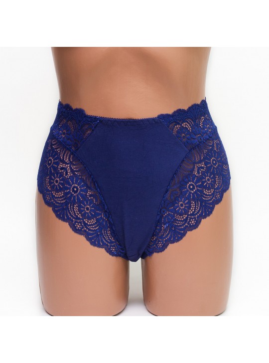 Женские трусики хлопок с кружевом Anttifu 6289 синие k3511-3