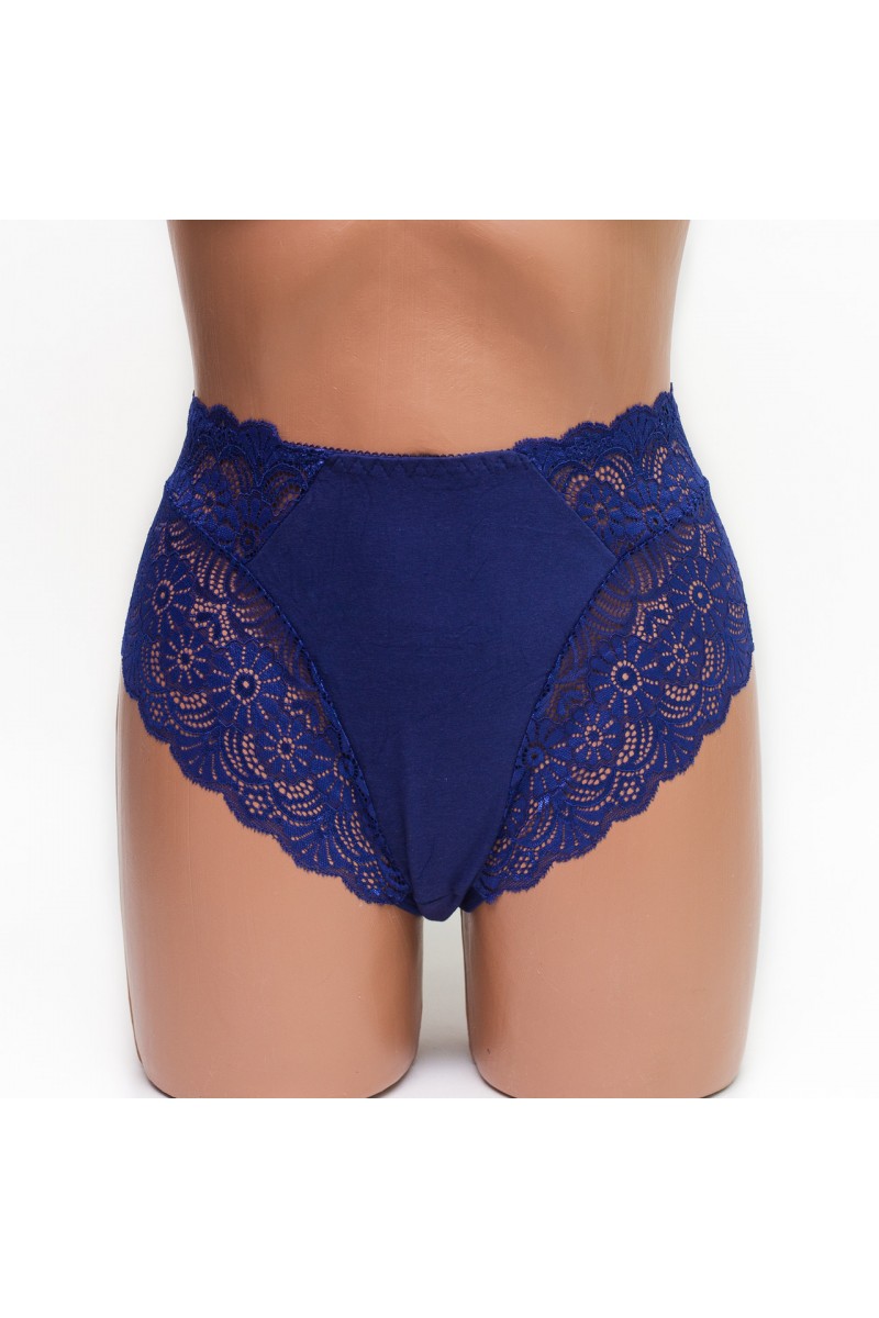 Женские трусики хлопок с кружевом Anttifu 6289 синие k3511-3