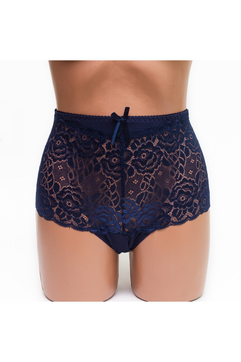 Женские трусики хлопок с кружевом Biweier 808 синие k3540-2