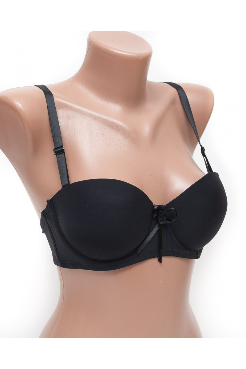 Бюстгальтер балконет пуш-ап гладкая чашка 6766 черный 75В K5132-1-75B