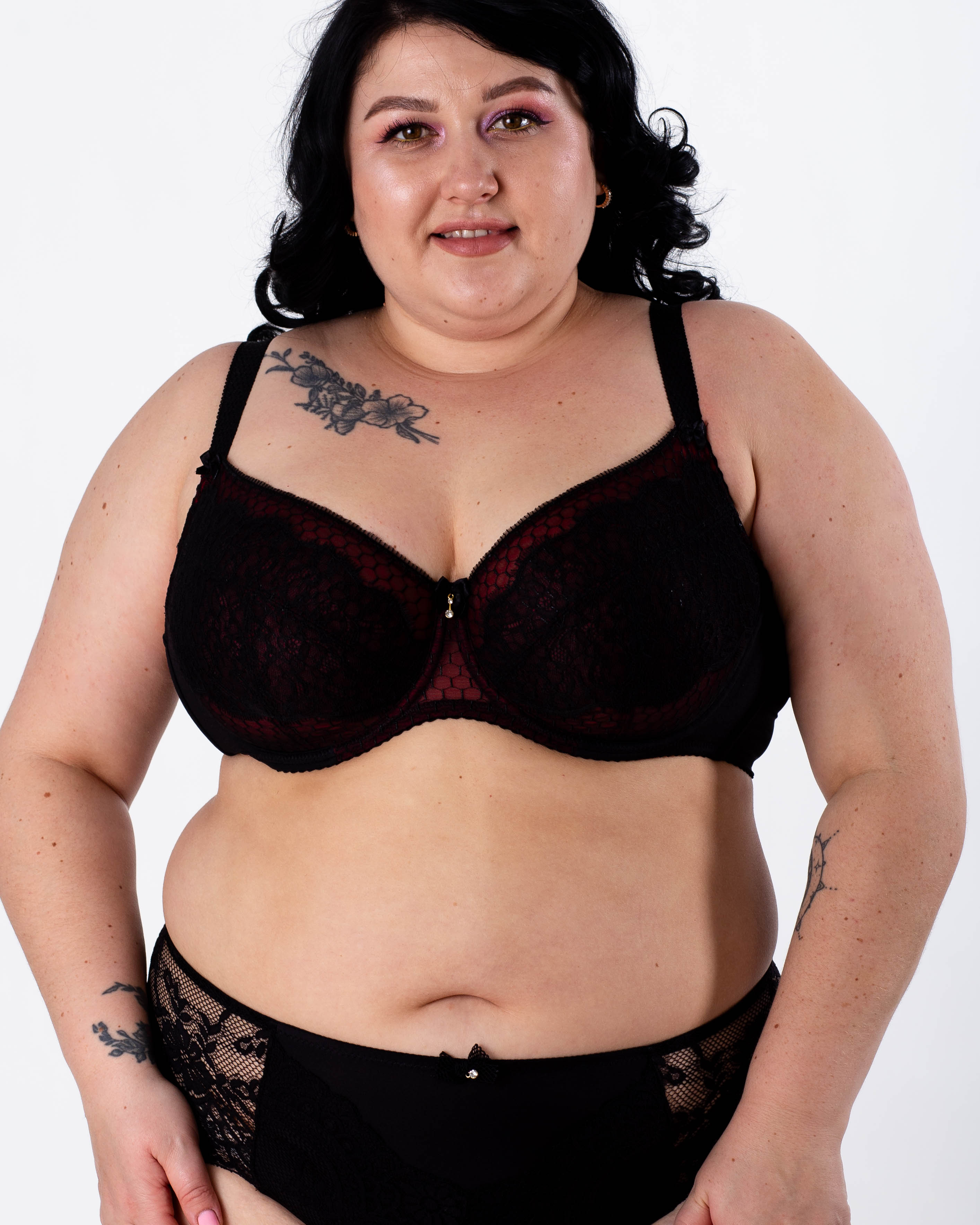 Бюстгальтер з мереживом та вишивкою Lanny mode 11347 чорний з бордо 11347-2
