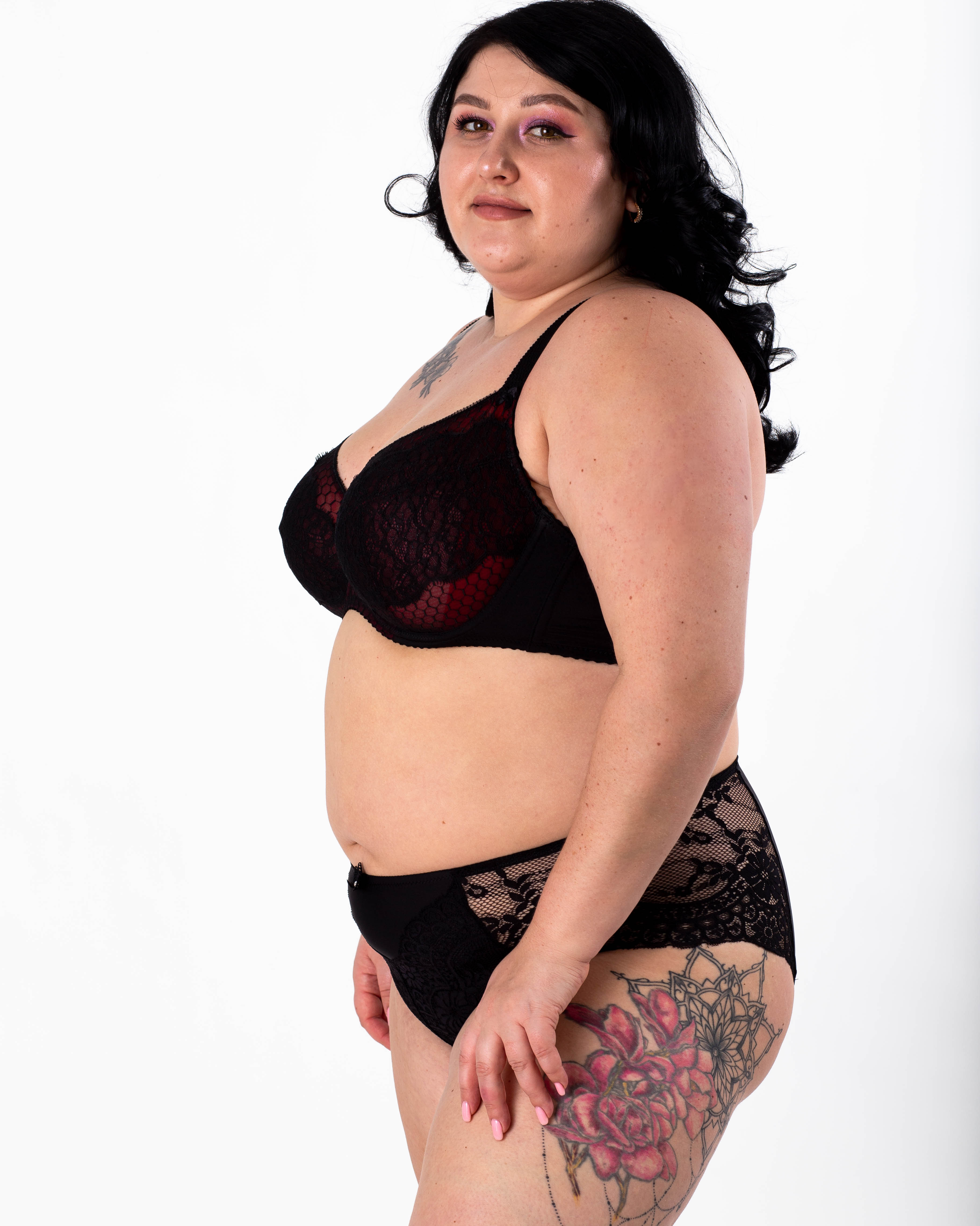 Бюстгальтер з мереживом та вишивкою Lanny mode 11347 чорний з бордо 11347-2