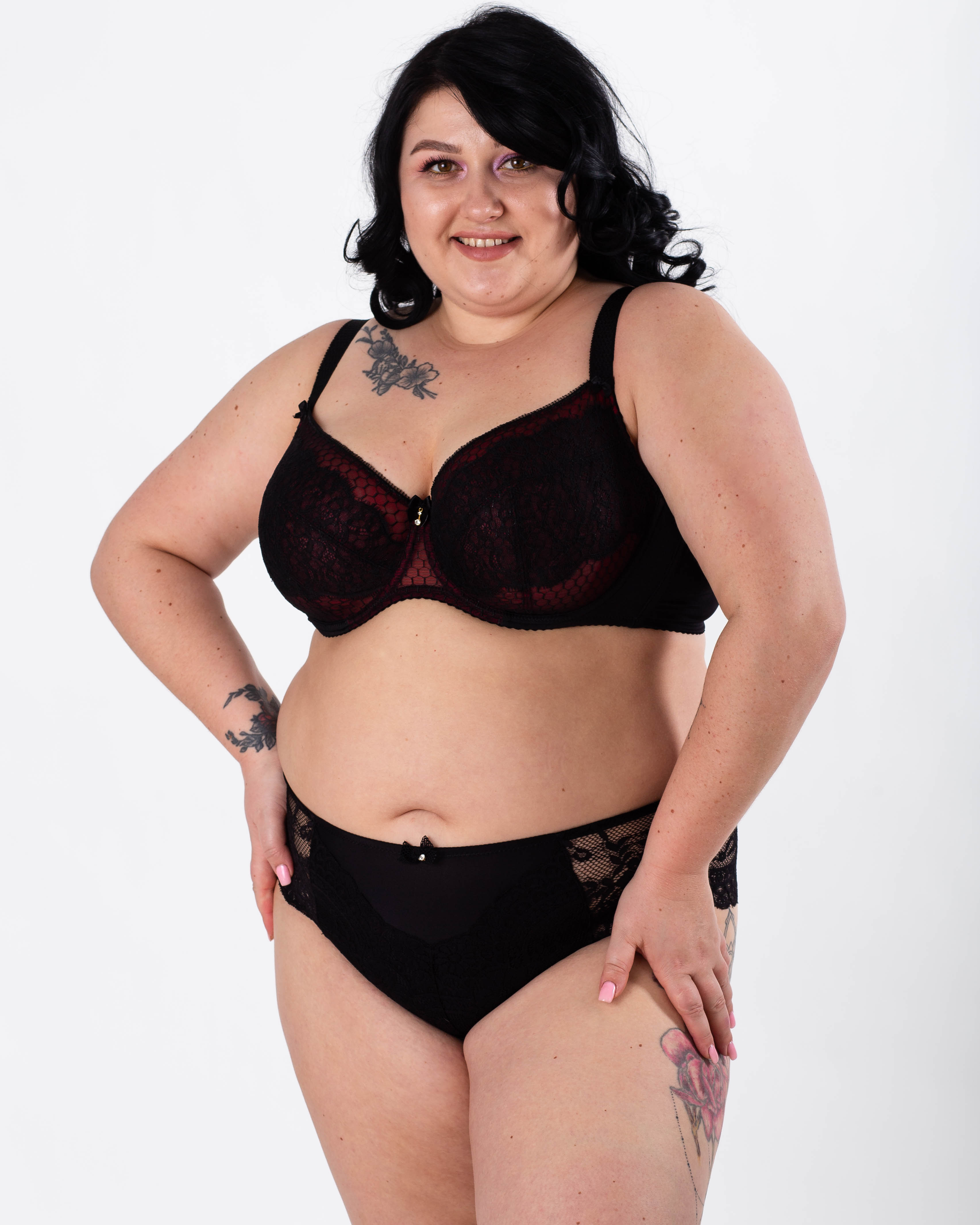 Бюстгальтер з мереживом та вишивкою Lanny mode 11347 чорний з бордо 11347-2
