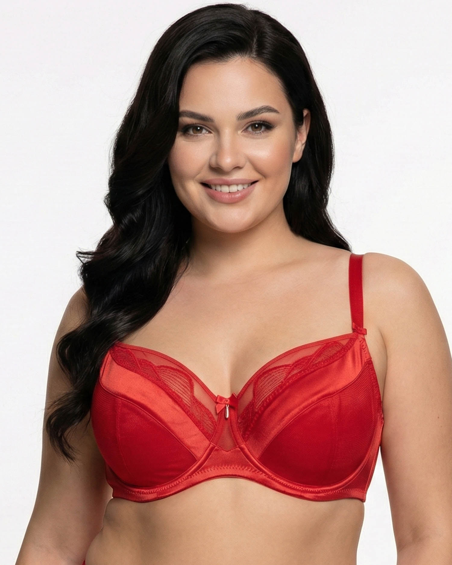 Бюстгальтер Wiwi атласний з сіткою та вишивкою 80012 червоний 5589-2