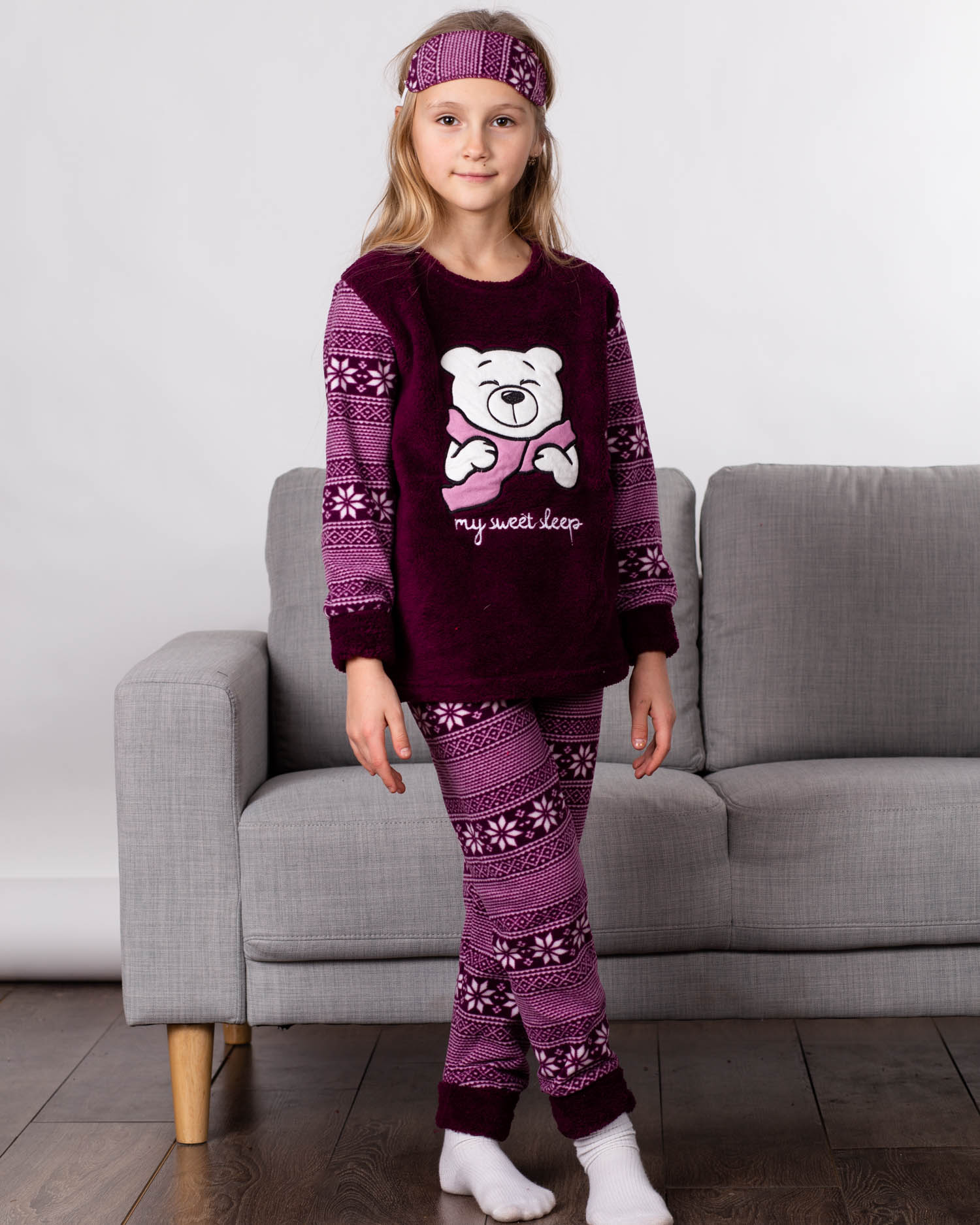 Тепла дитяча піжама для дівчинки Mini Moon 5077 марсала 9011-1