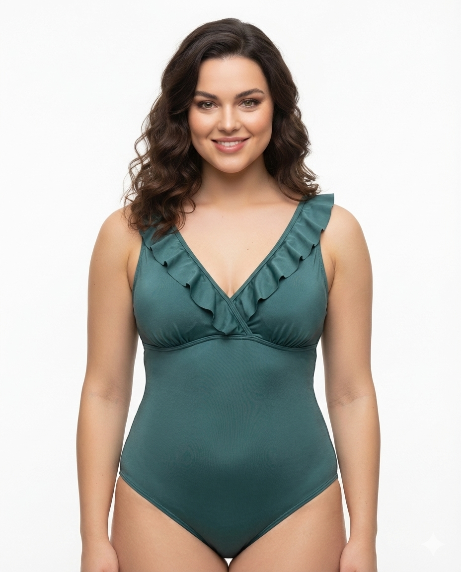 Купальник цільний з рюшем Atlantic 61083 оливковий 1022-1