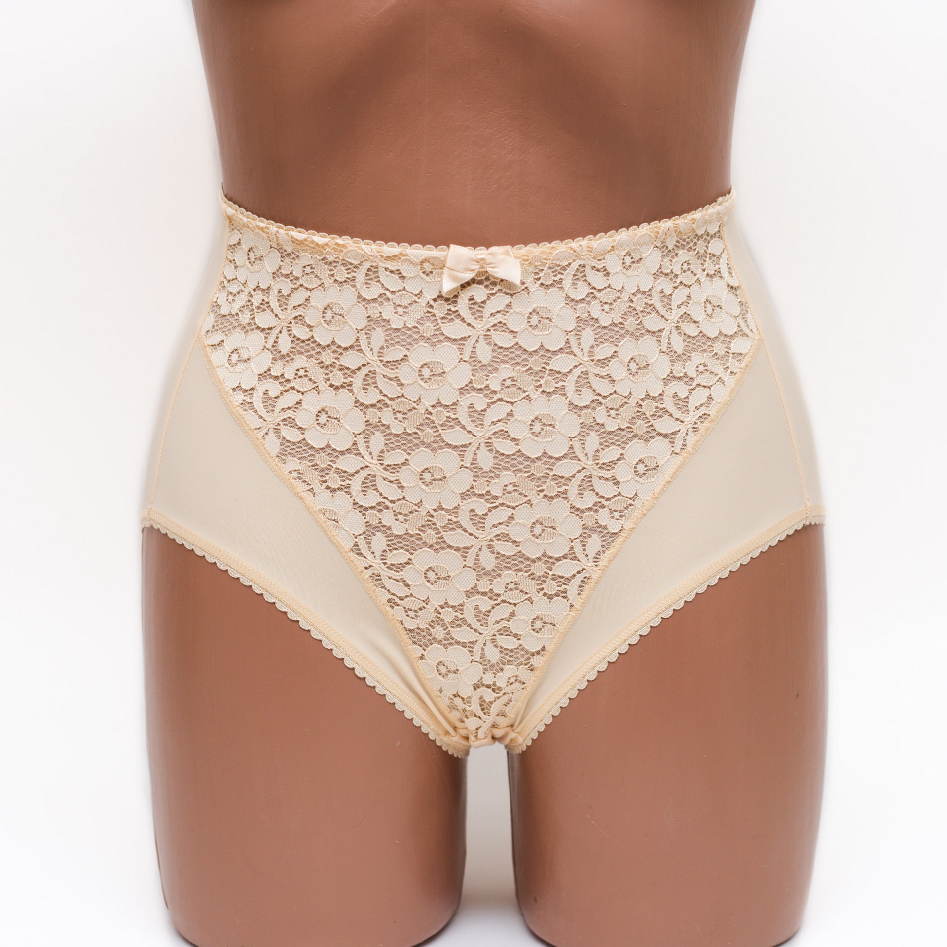 Жіночі трусики високої посадки з мереживом Anfen 5-308 бежеві k3605-1