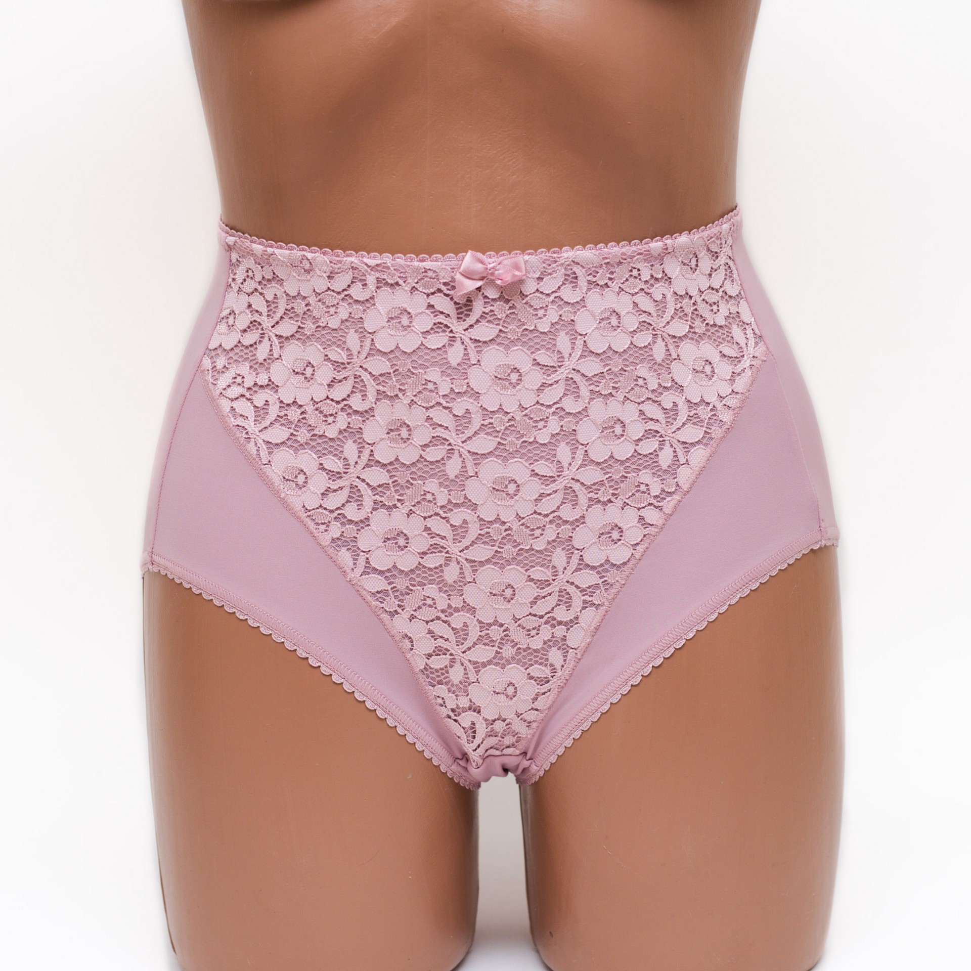 Жіночі трусики високої посадки з мереживом Anfen 5-308 пудра k3605-3